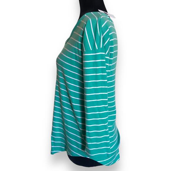 Gap Womens Top Size S Turquoise Teal Stripe 3/4 Sleeve Scoop Neck White NEW‎ - Picture 7 of 9